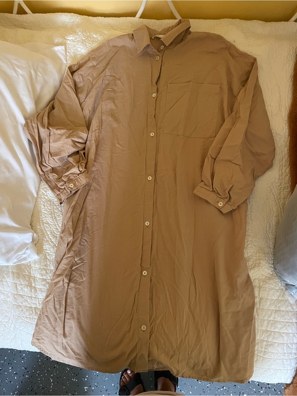 OAK + FORT Tan Button-Up Shirt Dress